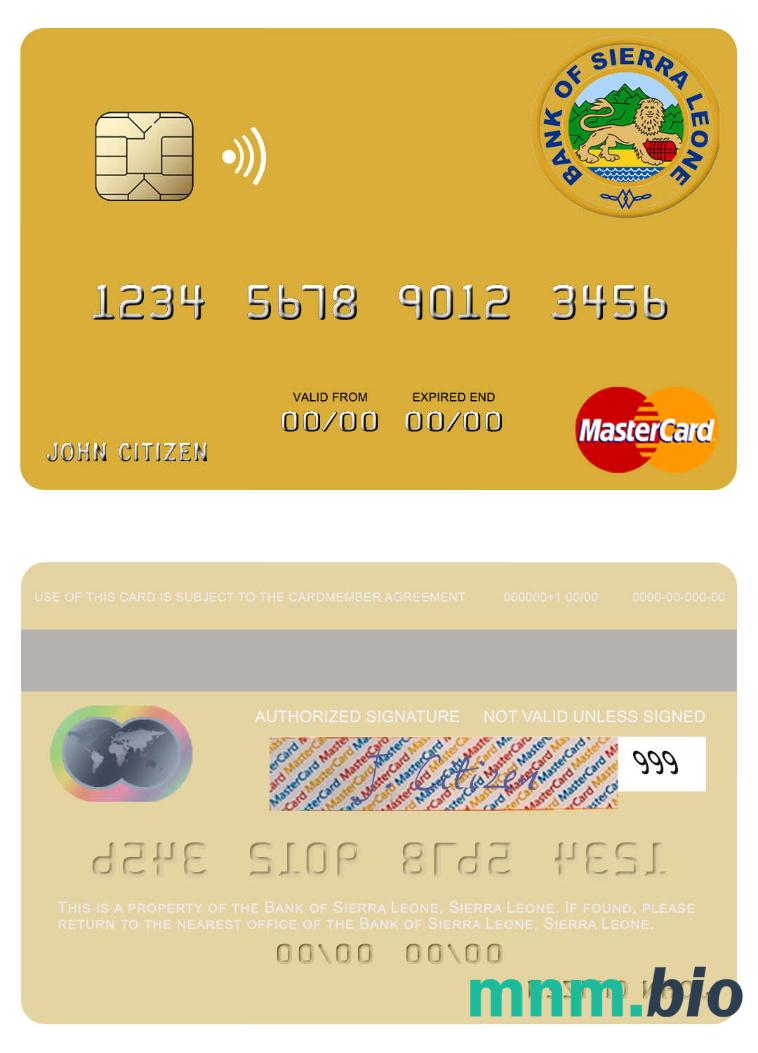 Sierra Leone Bank of Sierra Leone przykład karty mastercard w formacie PSD